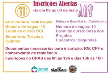 Aberta as inscrições para curso de Panificação e Cabeleleiro