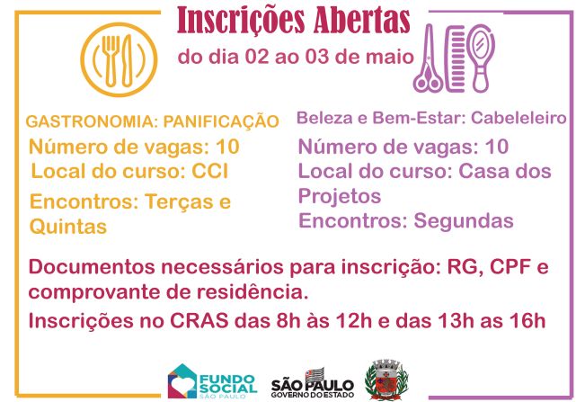 Aberta as inscrições para curso de Panificação e Cabeleleiro