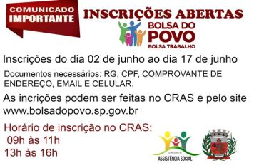 Inscrições Abertas para o Programa Bolsa Trabalho